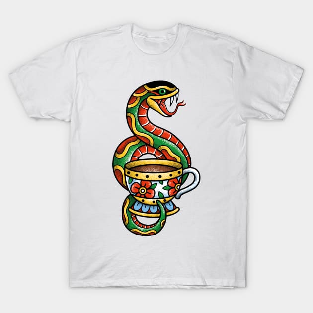 Traditional Snake Tattoo T-Shirt by KneeDeep Ink